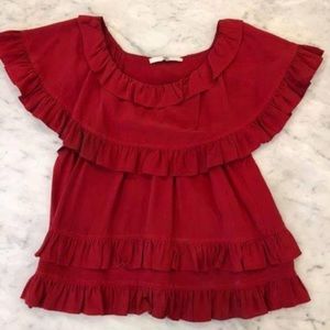 TIBI RED RUFFLE TOP